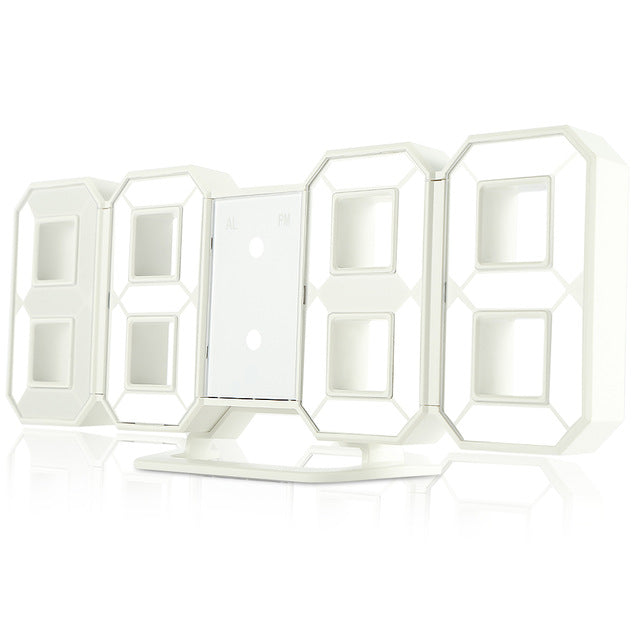 3D LED Digital Wall Clocks 24 / 12 Hours Display 3 Brightness Levels Dimmable Nightlight Snooze Function for Home Kitchen Office