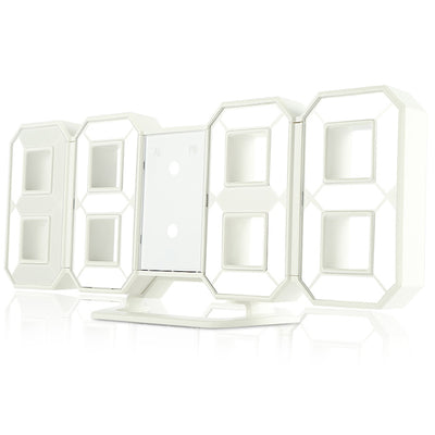 3D LED Digital Wall Clocks 24 / 12 Hours Display 3 Brightness Levels Dimmable Nightlight Snooze Function for Home Kitchen Office