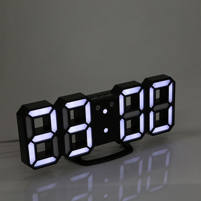 3D LED Digital Wall Clocks 24 / 12 Hours Display 3 Brightness Levels Dimmable Nightlight Snooze Function for Home Kitchen Office