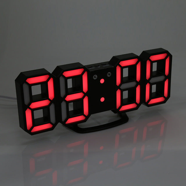 3D LED Digital Wall Clocks 24 / 12 Hours Display 3 Brightness Levels Dimmable Nightlight Snooze Function for Home Kitchen Office